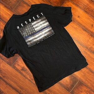 Buckle Black Short Sleeve Tee with Flag Graphic